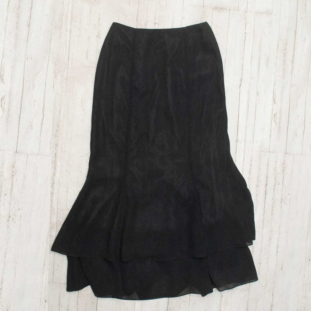 Adrianna Papell Black Chiffon Tiered Maxi Skirt size 4